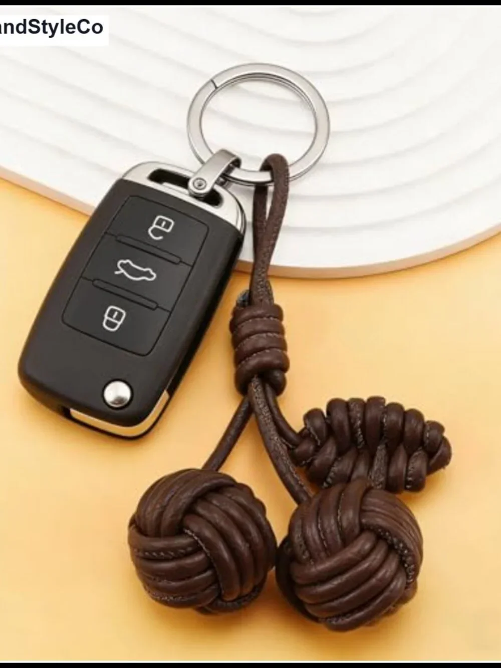 PU Leather Braided Rope Knot Keychain Bag Charm for Handbag